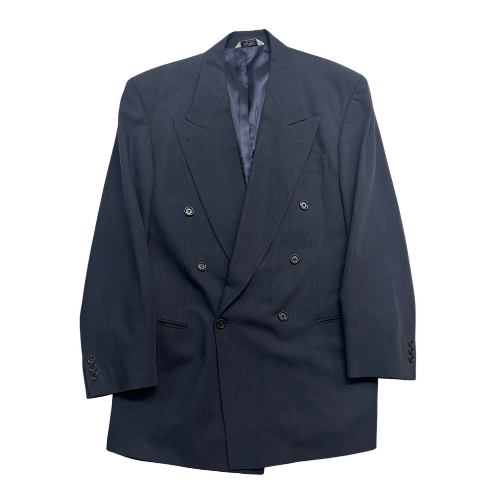 vtg 90s Hugo Boss 40S Navy Blue Double Breasted Blazer Jacket Sport Coat USA